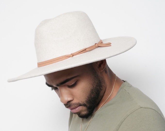 Men's Bone Wide Brim Fedora With Leather Band