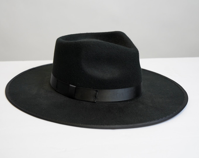 Women's Black Wide Brim Fedora Hat with Ribbon, Big Wide Brim Fedora Hats for Women Men Western Suede Hat Large Felt Panama Hat Rancher Hat