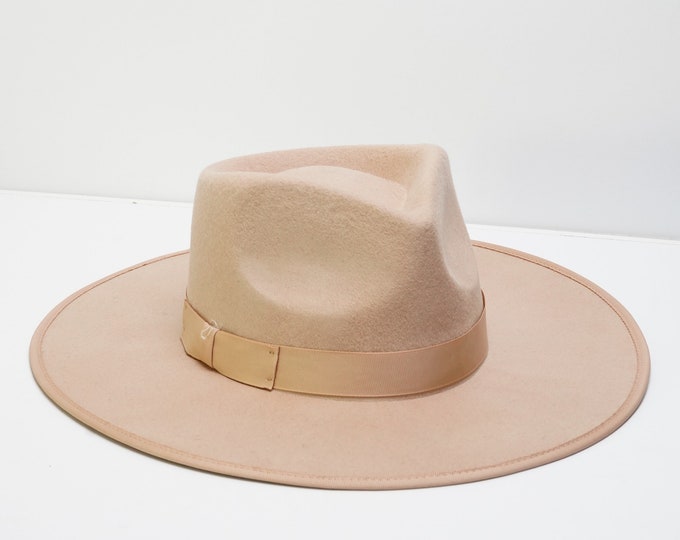 Beige Wide Brim Fedora Hat