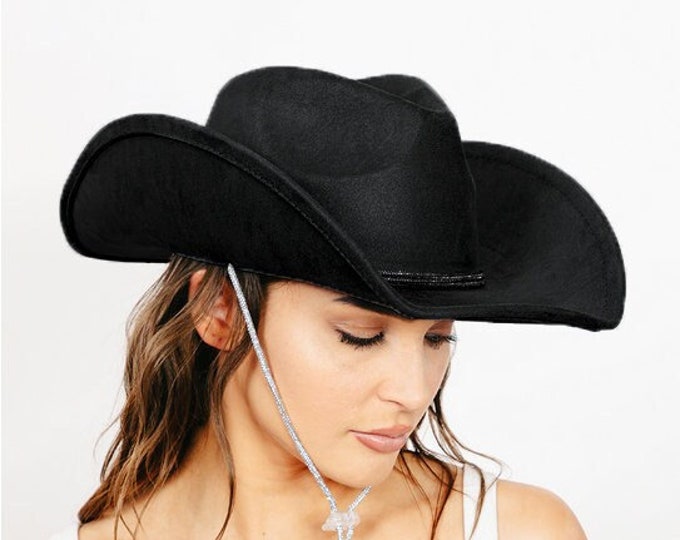 Rhinestone Lasso Cowboy Hat, Big Wide Brim Fedora Hats for Women Men Western Suede Hat Large Felt Panama Hat Rancher Hat, COWBOY HAT