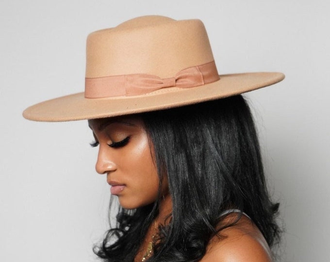 Apricot Boater Fedora with Ribbon