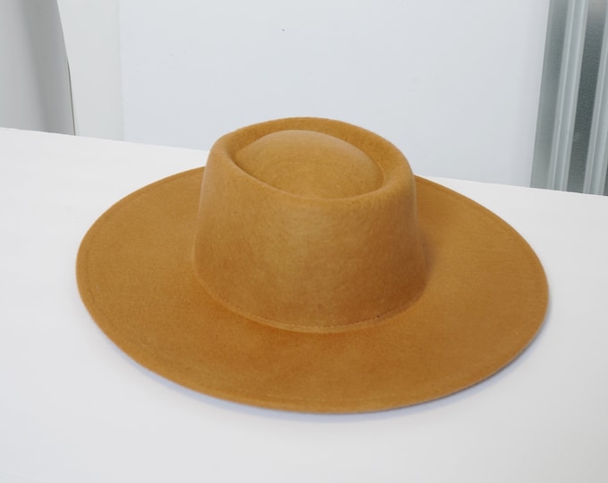 Men's Cognac Wide Brim Fedora Boater Hat