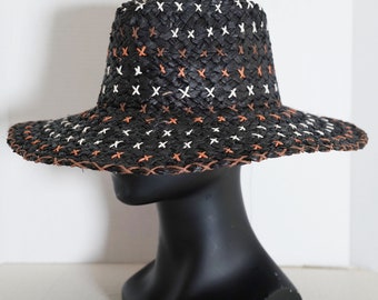 Schwarzer Sonnenstroh-Fedora-Strandhut mit feinem Zopf für Unisex