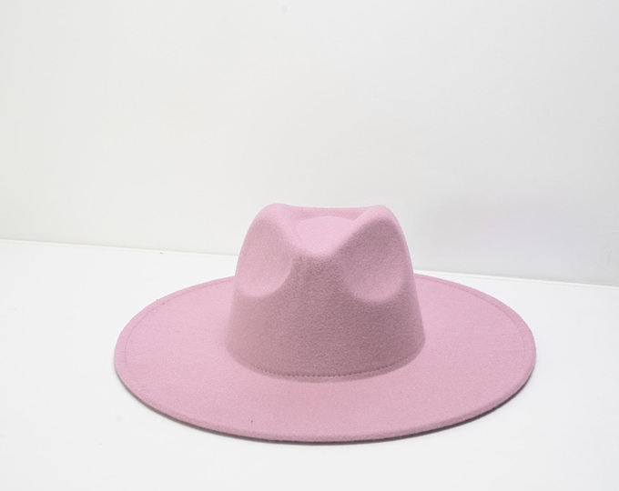 Pink Wide Brim Fedora Hat, Trendy Fedora Hats for Men & Women Wide Brim Felt Hat Dress Panama Hat Two Tone Fedora