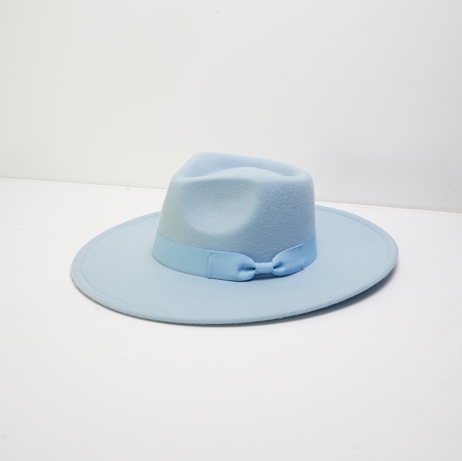 Light Blue Wide Brim Fedora With Gross Grain Ribbon Etsy