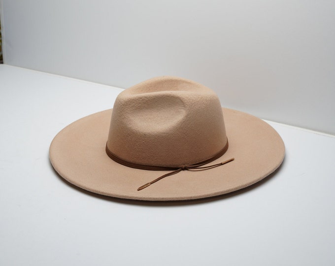 Beige Australian Wool Fedora Hat with Leather detail