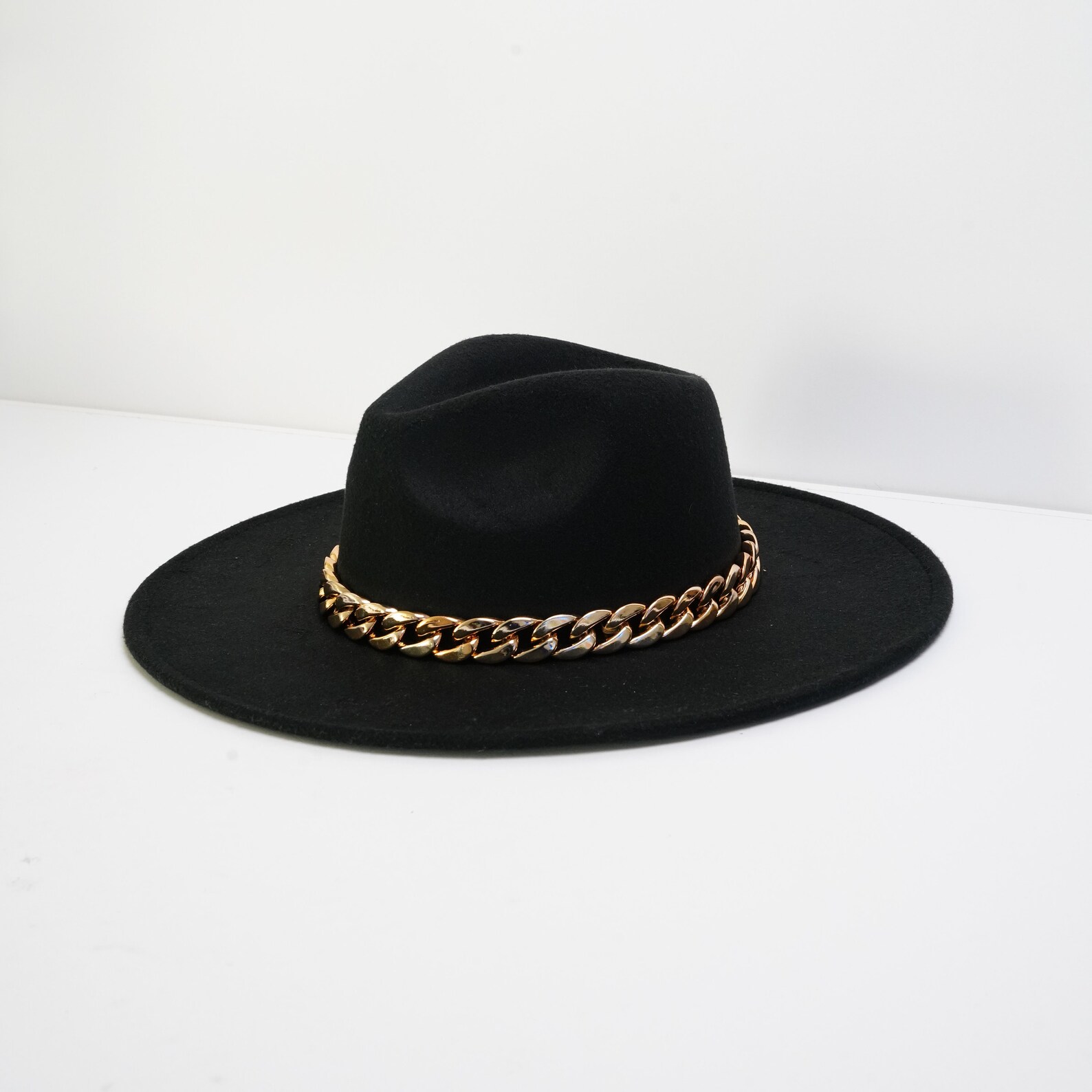 Gold Member Chain Black Fedora Hat Etsy