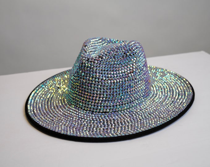 Wide Brim Hand Bedazzled Fedora