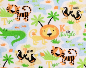 Jungle Animals with Gator Flannel Receiving Blanket & Burp Cloth