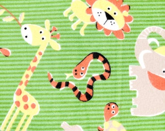 Jungle Animals on Green Flannel Receiving Blanket & Burp Cloth