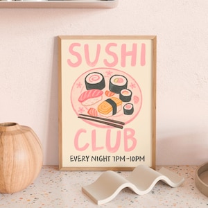 Sushi club- Girl Dinner Print Wall Art Decor Guest Check Print Cocktail Art Bar Cart Wall Art  Poster Trendy Art Dinner Print Kitchen Art
