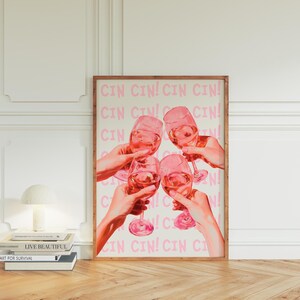 Trendy Cin Cin Print, Martini Cheers Print, Cocktail Print, Bar Cart Art Print, Maximalist Kitchen Print, Vintage Drink Poster, Retro Art