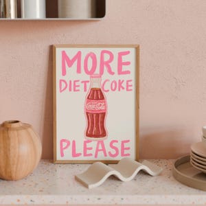 Impresión de Coca-Cola Light Girlie, arte mural con tipografía moderna, póster rosa de moda, impresión para cocina, arte para comedor, descarga digital