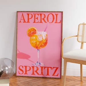 Aperol Spritz cocktail poster, Trendy Bar cart print, Vintage Cocktail Poster, Printable Wall Art, kitchen wall decor, digital download