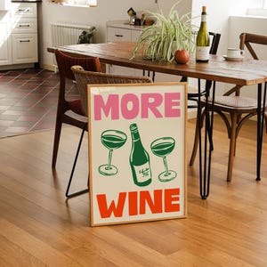 More wine- Wine Print, Cheers Printable Art Red & Blue Trendy Wall Art, Cin Cin Poster, Bar Cart Decor Fun Wall Art