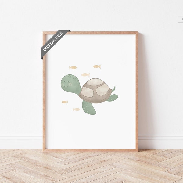 Sea Turtle Nursery Wall Print, Underwater Animal Wall Art for Kids, Under the Sea Nursery Decor, Ocean Animals Printable, DIGITAL