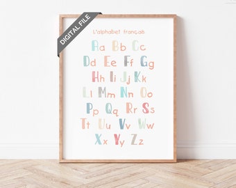 French Alphabet Print, ABC Educational Print, Educational Montessori Art, Kids Room Decor, French Academic Poster, Back to School, DIGITAL