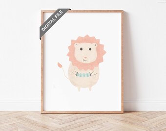 Lion Print Nursery Wall Art, Safari Nursery Decor, Watercolor Safari Lion, Nursery Poster, Kids Room Decor, Baby Animal Wall Art, DIGITAl