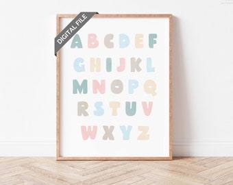 Watercolor Rainbow Alphabet Poster, Kids ABC Wall Art, Educational Wall Art, Homeschool Wall Poster, Nursery Decor, Digital Download