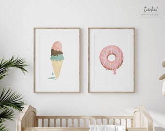 Sweet Candy Duo, Dessert Set of 2 Prints, Baby Girls Room Wall Art Decor, Printable Wall Art for Kids, Poster for Nursery, Digital Download