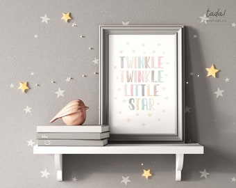 Twinkle Twinkle Little Star Wall Print, Nursery Wall Decor, Kids Bedroom Sign, Nursery Rhyme Watercolor Art, Baby Shower Gift, DIGITAL