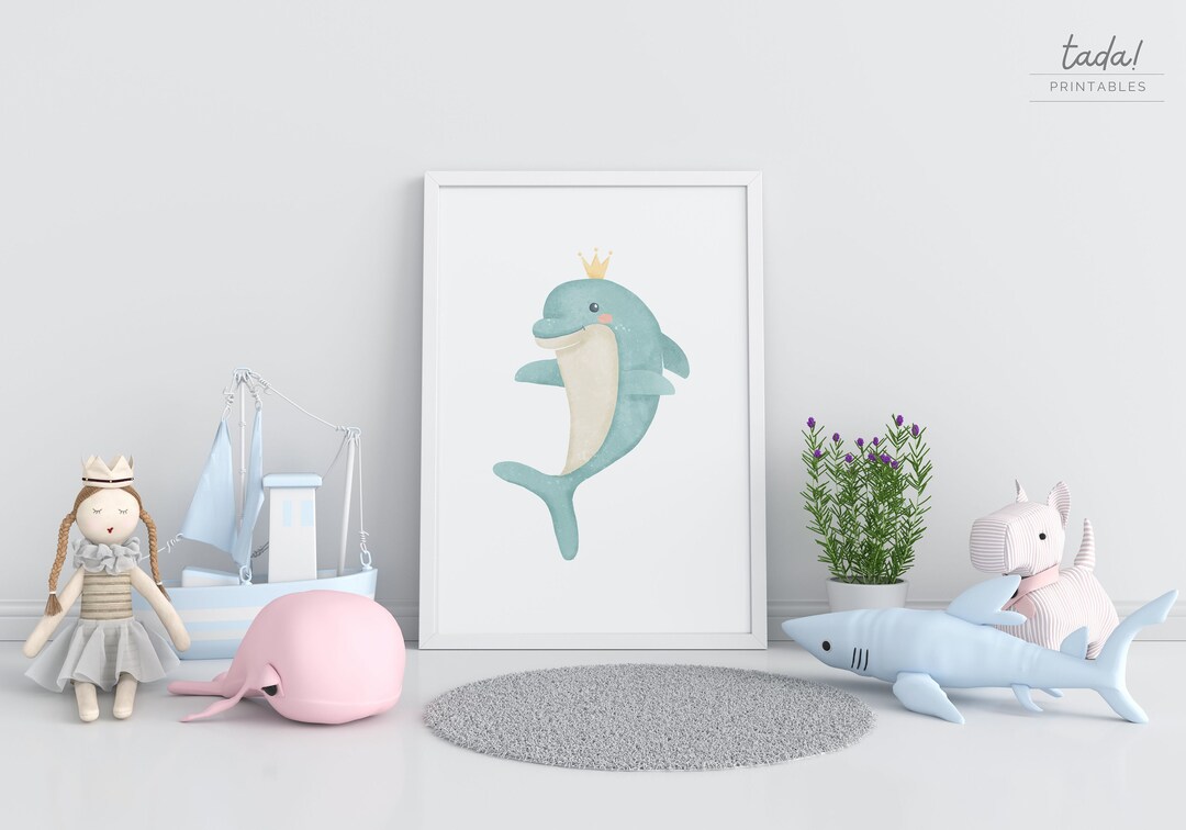 Dolphin Nursery Wall Art, Sea Creatures Wall Decor, Under the Sea Baby