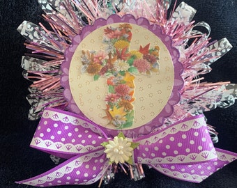 Vintage Style Easter Floral Cross Ornament