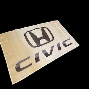 May include: A rectangular flag with the Honda logo and the word "CIVIC" in dark gray. The flag is off-white and has a dark background.