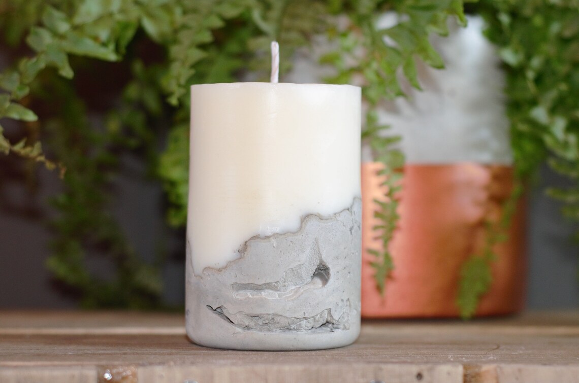 Raw Concrete Pillar Candle Handmade With Solid Concrete & Etsy