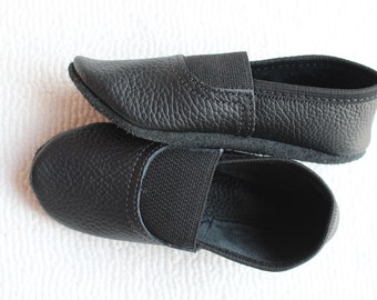 Black dancing ballet shoes, leather soft sole shoes, 36-45 sizes