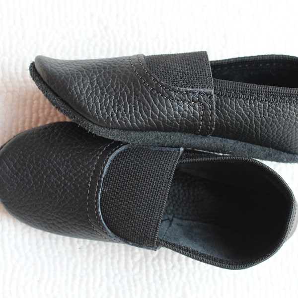 Black dancing ballet shoes, leather soft sole shoes, 36-45 sizes