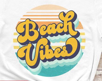 Beach vibes png, Beach retro Vintage Sublimacja, Koszulka Beach vibes png wzory sublimacji plik cyfrowy do natychmiastowego pobrania.