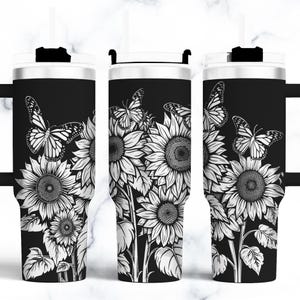 Fichiers de gravure laser pour gobelet tournesol, emballage de gobelet tournesol 40 oz Seamless Designs fichiers SVG gravés au laser rotatif.