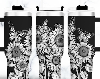 Sunflower Tumbler laser engraving files, Sunflower 40oz tumbler wrap Seamless Designs laser Rotary engraved SVG Files.