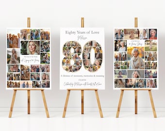 80Th Birthday Photo Collage Template | Canva Template | 80Th Birthday Gift | Dad Or Mom | Editable in Canva