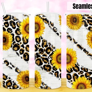 Sunflower and cheetah print sublimation tumbler, 20oz skinny tumbler, Sunflower tumbler png, cheetah print tumbler Sublimation Design.