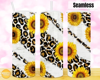 Sunflower and cheetah print sublimation tumbler, 20oz skinny tumbler, Sunflower tumbler png, cheetah print tumbler Sublimation Design.