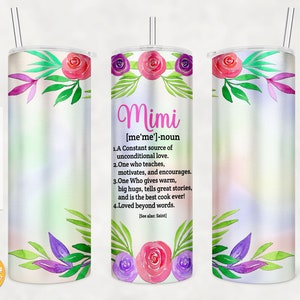 Mother&#39;s Day Tumbler | Mimi definition Tumbler Wrap | 20oz Skinny tumbler sublimation | Seamless tumbler Png Digital File download.