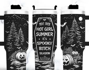 Horror Spooky Bitch Season Tumbler laser wrap Files, Halloween Seamless 40oz Tumbler Designs engraved SVG Files.