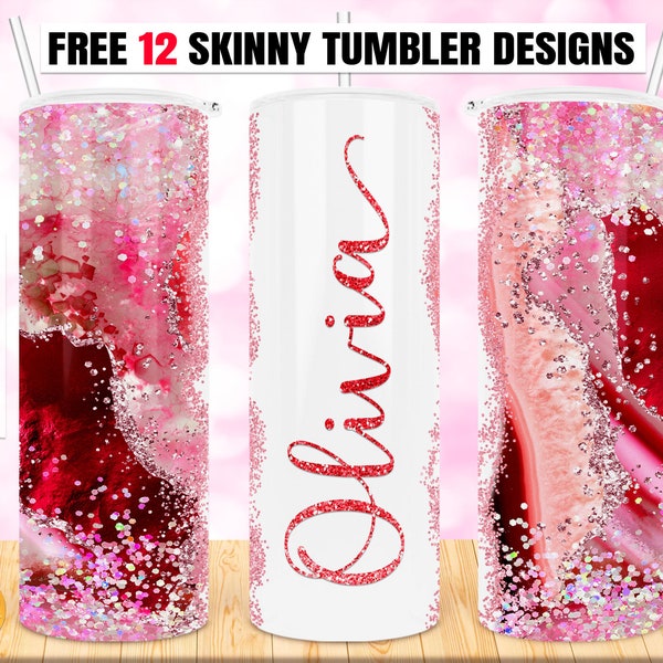 20oz Skinny Tumbler Sublimation, Red marbles tumbler, Agate Glitter tumbler Sublimation Add Your Own Text Name Digital File PNG Downloads.