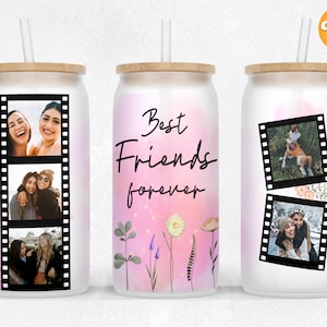 Best friend forever 16 oz Libbey glass can Sublimation Besties forever Photo template Craft Project Libby can wrap Design PNG Files.