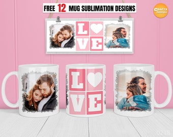 Liefde Fotolijst Sublimatie 11oz, 12oz, 15oz Mok valentijnsdagcadeau Aangepaste fotomok PNG-bestanden ontwerpen Eenvoudig te gebruiken voor Cricut-mokkenpers.