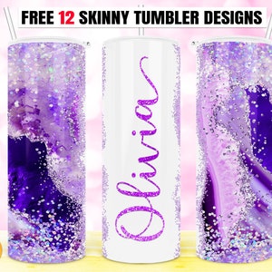 Purple marbles tumbler, Agate Glitter tumbler Sublimation Add Your Own Text Name, 20oz Skinny Tumbler Sublimation Digital File PNG Downloads
