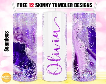 Purple marbles tumbler, Agate Glitter tumbler Sublimation Add Your Own Text Name, 20oz Skinny Tumbler Sublimation Digital File PNG Downloads