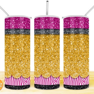 Pencil tumbler png | 20oz Skinny sublimation tumbler design | Teacher tumbler glitter seamless sublimation png file ready to use.