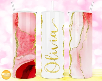 Red Gold Marble Glitter tumbler Sublimation Add Your Own Text Name, 20oz Skinny Tumbler Sublimation Digital File PNG Downloads.
