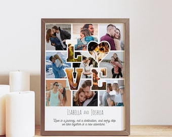 Couple Photo Collage frame, Love Photo Collage, Anniversary Collage Personalized Gifts, Canva Frame Template Easy to use, just drag and drop