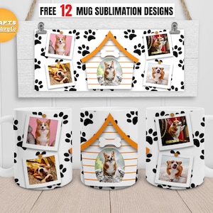Dog mug wrap, dog picture frame, dog mug template, photo mug template, Cricut mug press, 11oz, 12oz, 15oz Coffee mug Sublimation Designs.