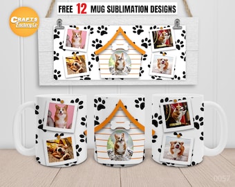 Emballage de tasse pour chien, cadre photo pour chien, modèle de tasse pour chien, modèle de tasse photo, presse à mugs Cricut, 11 oz, 12 oz, 15 oz Mugs à café par sublimation.