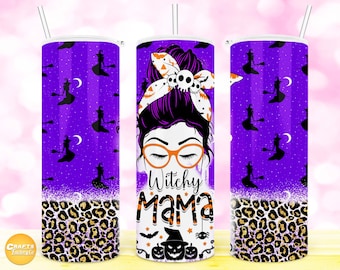 Witchy Mama Tumbler, Halloween 20oz Skinny tumbler Sublimation Designs Straight & Tapered Seamless Sublimation Digital File PNG Download.